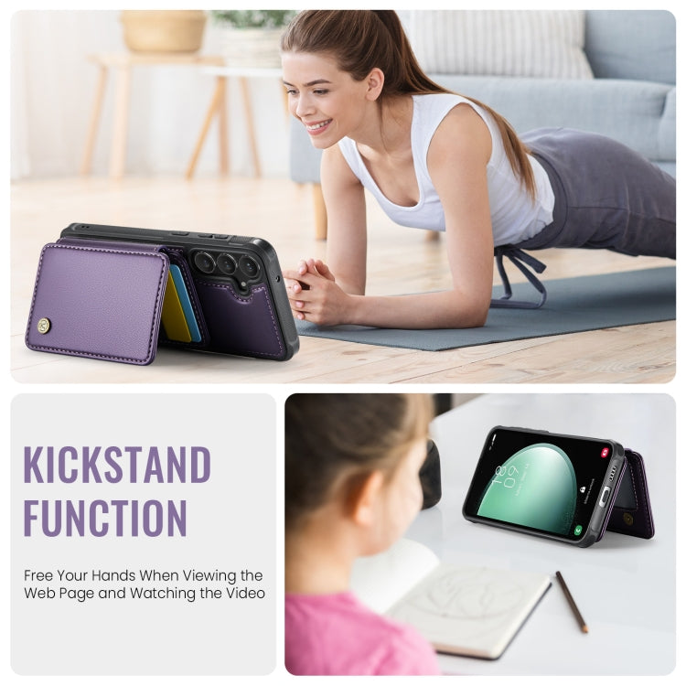 For Samsung Galaxy S23 FE 5G JEEHOOD J05 Business Magnetic Style RFID Leather Phone Case(Purple) by JEEHOOD