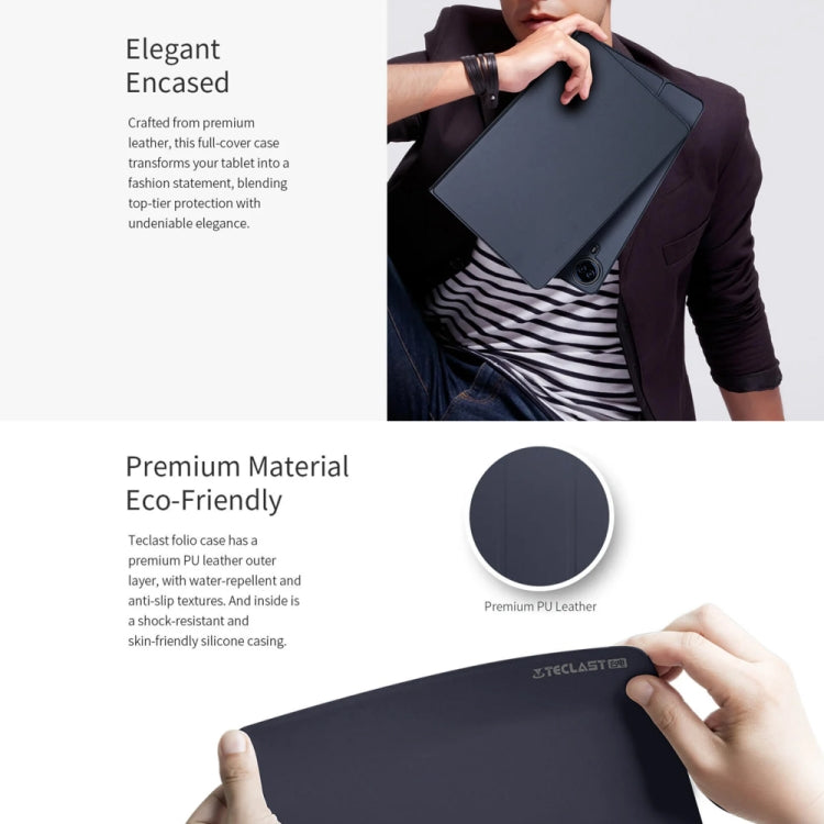 For Teclast T65 Max Anti-slip Texture Smart Tablet Leather Folio Case(Dark Blue) by TECLAST