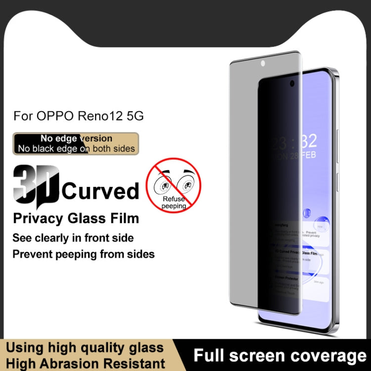 For OPPO Reno12 Global imak No Edge Version 3D Curved Privacy Full Screen Tempered Glass Film by imak