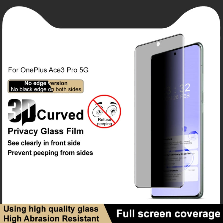 For OnePlus Ace 3 Pro imak No Edge Version 3D Curved Privacy Full Screen Tempered Glass Film by imak