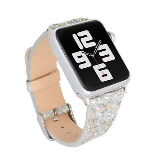 For Apple Watch 5 & 4 44mm / 3 & 2 & 1 42mm Glitter Sequins Leather Watch Band(Gold Silver) by bashfashion