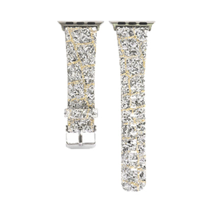 For Apple Watch 5 & 4 44mm / 3 & 2 & 1 42mm Glitter Sequins Leather Watch Band(Gold Silver) by bashfashion