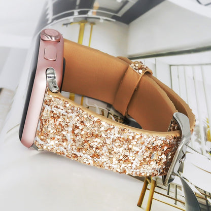 For Apple Watch 5 & 4 44mm / 3 & 2 & 1 42mm Glitter Sequins Leather Watch Band(Rose Gold) by bashfashion