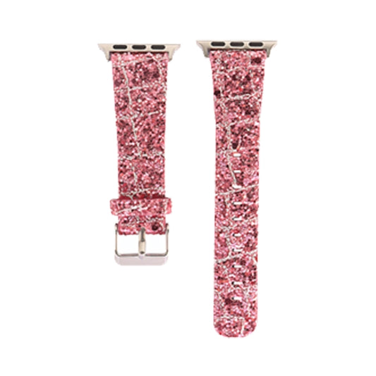 For Apple Watch Series 7 41mm / 6 & SE & 5 & 4 40mm / 3 & 2 & 1 38mm Glitter Sequins Leather Watch Band(Pink Silver) by bashfashion