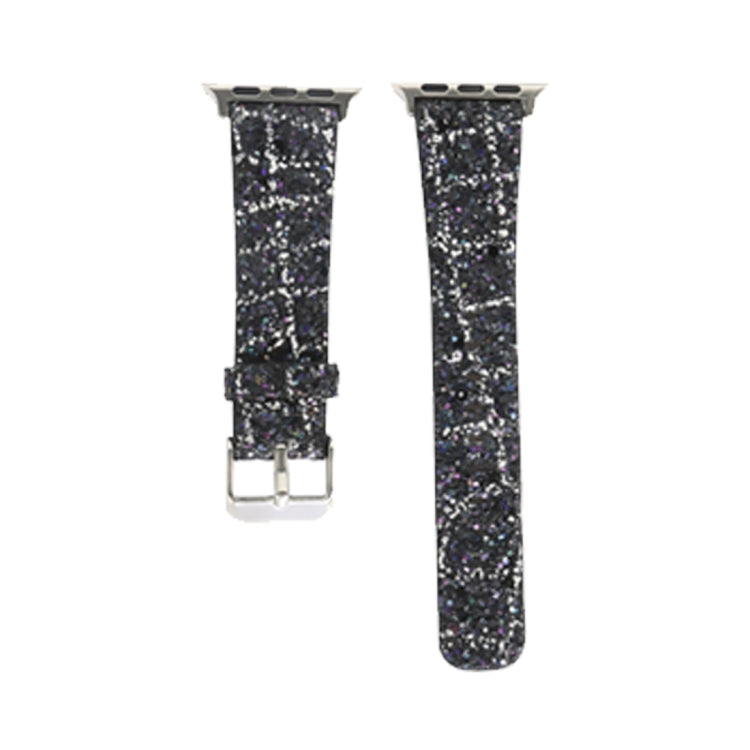 For Apple Watch Series 7 41mm / 6 & SE & 5 & 4 40mm / 3 & 2 & 1 38mm Glitter Sequins Leather Watch Band(Black Silver) by bashfashion