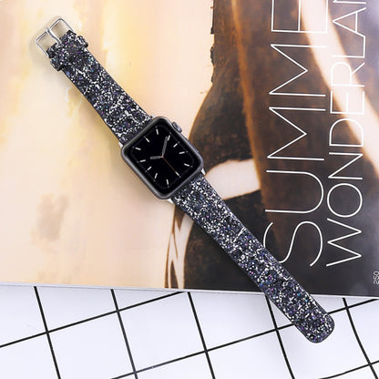 For Apple Watch Series 7 41mm / 6 & SE & 5 & 4 40mm / 3 & 2 & 1 38mm Glitter Sequins Leather Watch Band(Black Silver) by bashfashion