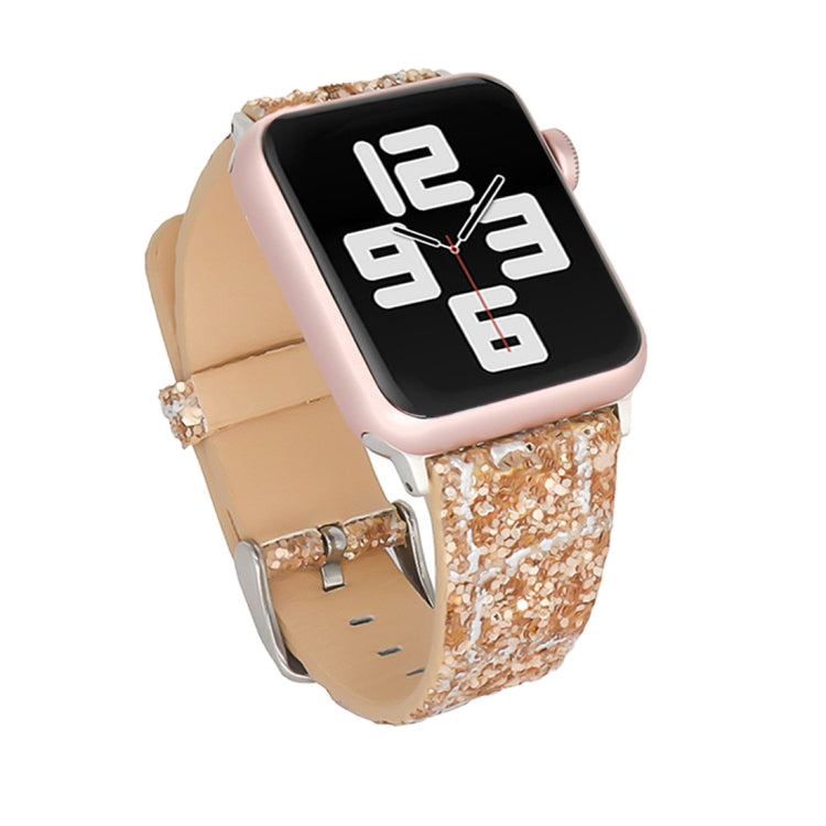 For Apple Watch Series 7 41mm / 6 & SE & 5 & 4 40mm / 3 & 2 & 1 38mm Glitter Sequins Leather Watch Band(Rose Gold) by bashfashion