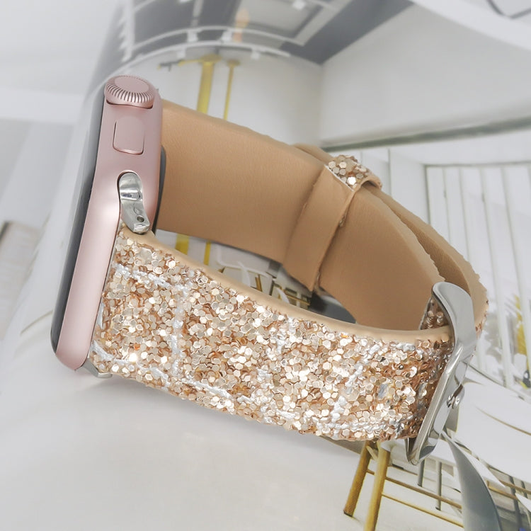 For Apple Watch Series 7 41mm / 6 & SE & 5 & 4 40mm / 3 & 2 & 1 38mm Glitter Sequins Leather Watch Band(Rose Gold) by bashfashion