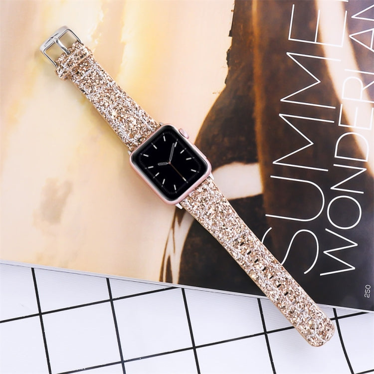 For Apple Watch Series 7 41mm / 6 & SE & 5 & 4 40mm / 3 & 2 & 1 38mm Glitter Sequins Leather Watch Band(Rose Gold) by bashfashion