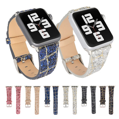 For Apple Watch Series 7 41mm / 6 & SE & 5 & 4 40mm / 3 & 2 & 1 38mm Glitter Sequins Leather Watch Band(Black Silver) by bashfashion