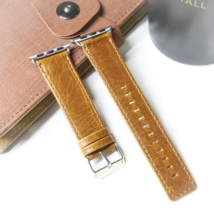For Apple Watch 5 & 4 44mm / 3 & 2 & 1 42mm Square Tail Retro Crazy Horse Texture Leather Watch Band(Light Brown) by bashfashion