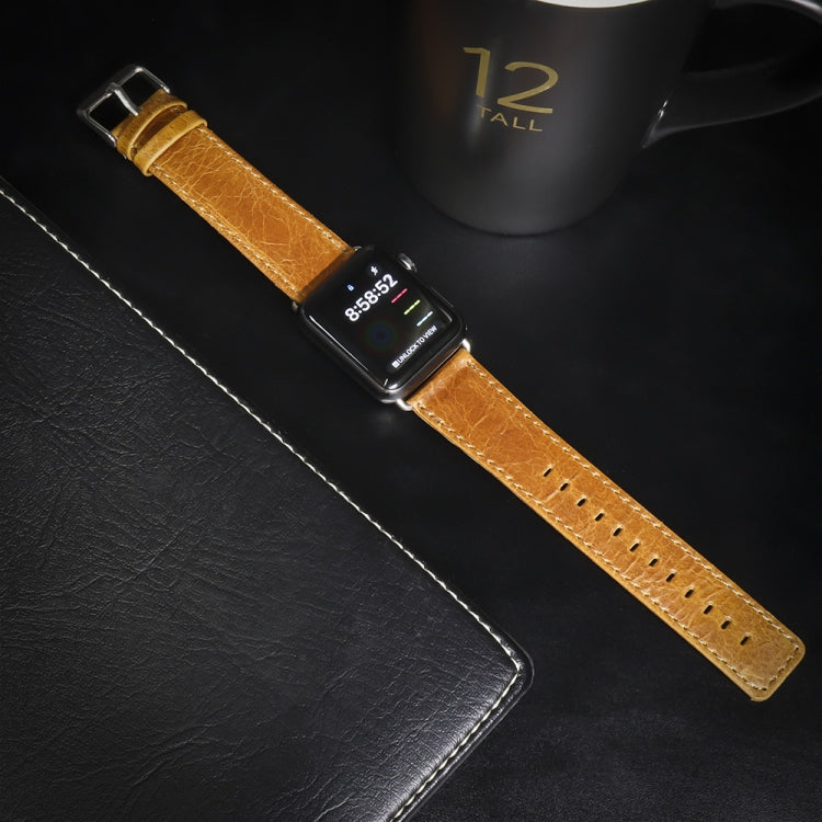 For Apple Watch 5 & 4 44mm / 3 & 2 & 1 42mm Square Tail Retro Crazy Horse Texture Leather Watch Band(Light Brown) by bashfashion