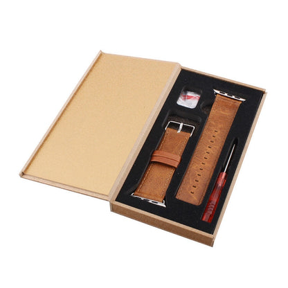 For Apple Watch 5 & 4 44mm / 3 & 2 & 1 42mm Square Tail Retro Crazy Horse Texture Leather Watch Band(Light Brown) by bashfashion