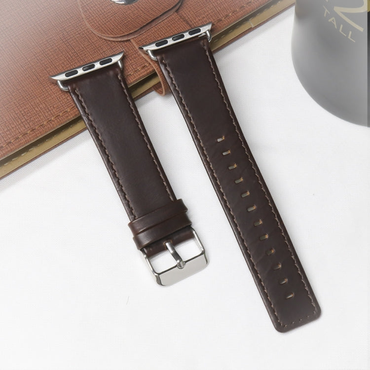 For Apple Watch 5 & 4 44mm / 3 & 2 & 1 42mm Square Tail Retro Crazy Horse Texture Leather Watch Band(Dark Brown) by bashfashion