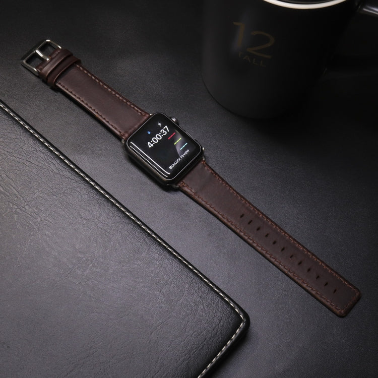 For Apple Watch 5 & 4 44mm / 3 & 2 & 1 42mm Square Tail Retro Crazy Horse Texture Leather Watch Band(Dark Brown) by bashfashion