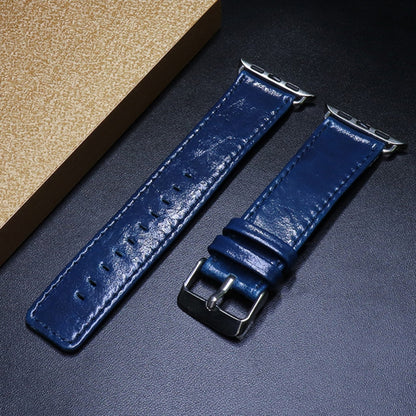 For Apple Watch Series 9&8&7 41mm / SE 3&SE 2&6&SE&5&4 40mm / 3&2&1 38mm Square Tail Retro Crazy Horse Texture Leather Watch Band(Dark Blue) by bashfashion