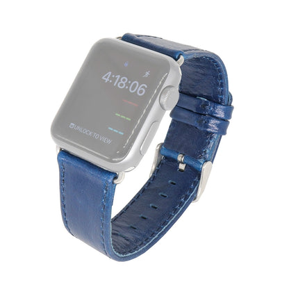For Apple Watch Series 9&8&7 41mm / SE 3&SE 2&6&SE&5&4 40mm / 3&2&1 38mm Square Tail Retro Crazy Horse Texture Leather Watch Band(Dark Blue) by bashfashion
