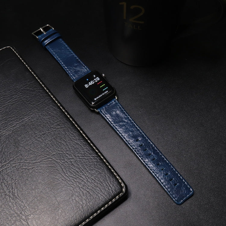 For Apple Watch Series 9&8&7 41mm / SE 3&SE 2&6&SE&5&4 40mm / 3&2&1 38mm Square Tail Retro Crazy Horse Texture Leather Watch Band(Dark Blue) by bashfashion