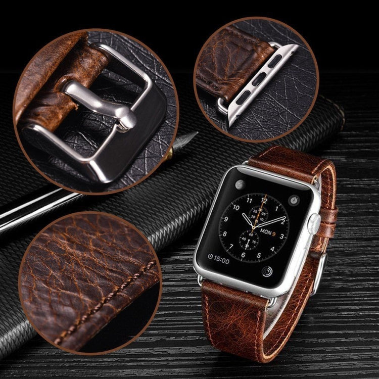 For Apple Watch 5 & 4 44mm / 3 & 2 & 1 42mm Round Tail Retro Crazy Horse Texture Leather Watch Band(Dark Brown) by bashfashion