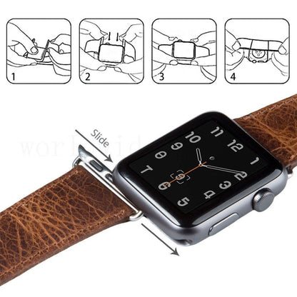 For Apple Watch 5 & 4 44mm / 3 & 2 & 1 42mm Round Tail Retro Crazy Horse Texture Leather Watch Band(Dark Brown) by bashfashion