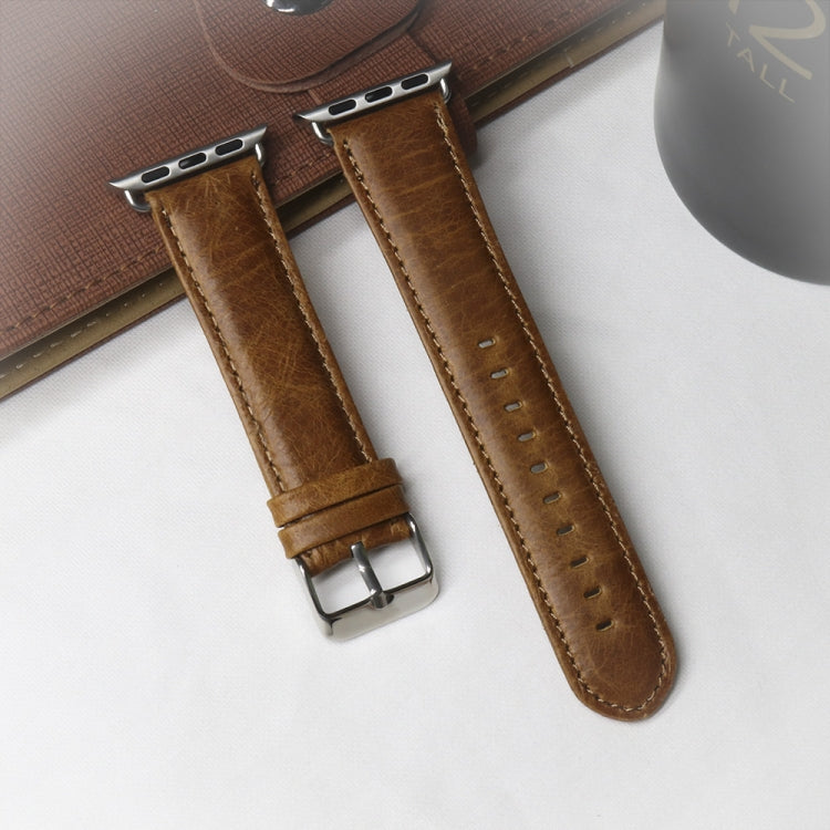 For Apple Watch 5 & 4 44mm / 3 & 2 & 1 42mm Round Tail Retro Crazy Horse Texture Leather Watch Band(Light Brown) by bashfashion