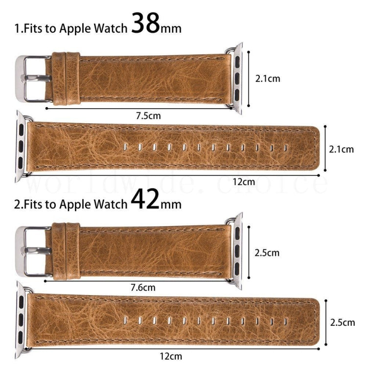 For Apple Watch 5 & 4 44mm / 3 & 2 & 1 42mm Round Tail Retro Crazy Horse Texture Leather Watch Band(Light Brown) by bashfashion