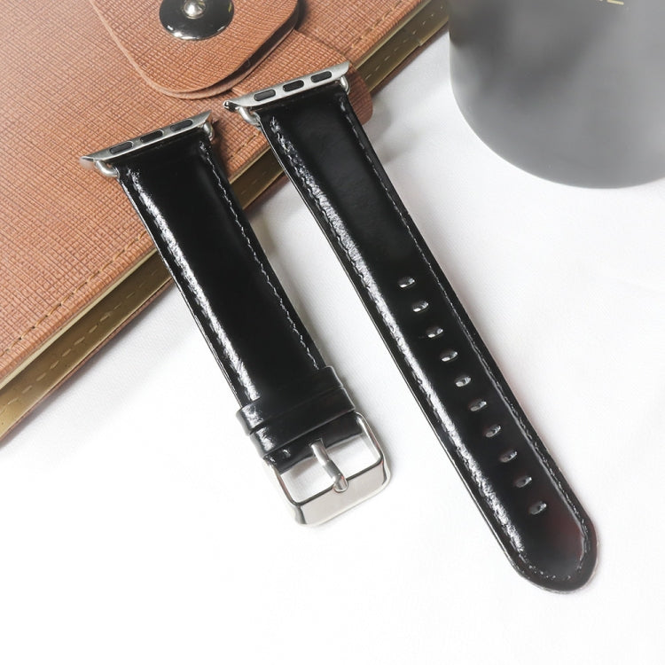 For Apple Watch Series 7 41mm / 6 & SE & 5 & 4 40mm / 3 & 2 & 1 38mm Round Tail Retro Crazy Horse Texture Genuine Leather Watch Band(Black) by bashfashion