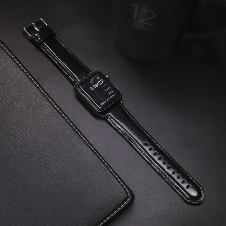 For Apple Watch Series 7 41mm / 6 & SE & 5 & 4 40mm / 3 & 2 & 1 38mm Round Tail Retro Crazy Horse Texture Genuine Leather Watch Band(Black) by bashfashion