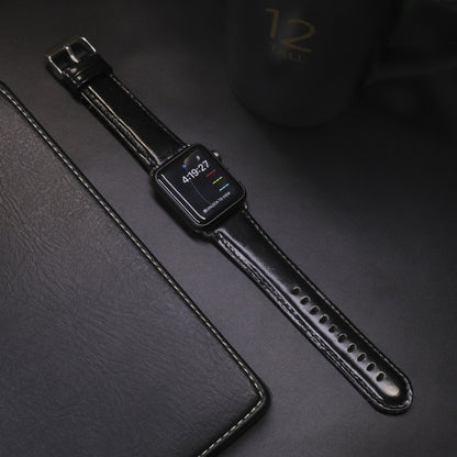 For Apple Watch Series 7 41mm / 6 & SE & 5 & 4 40mm / 3 & 2 & 1 38mm Round Tail Retro Crazy Horse Texture Genuine Leather Watch Band(Black) by bashfashion