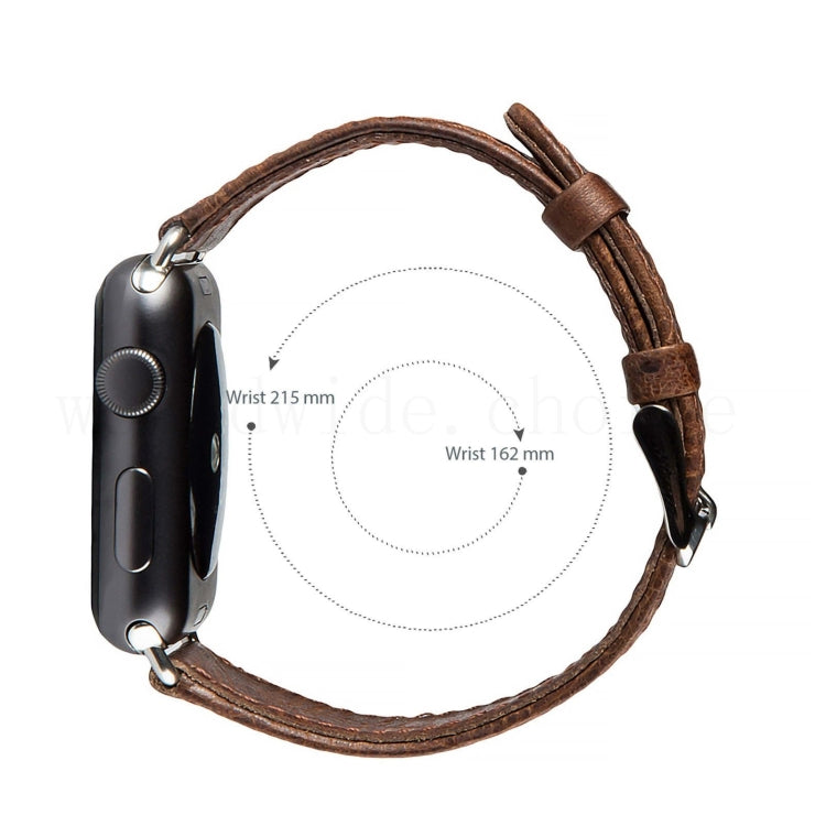 For Apple Watch Series 7 41mm / 6 & SE & 5 & 4 40mm / 3 & 2 & 1 38mm Round Tail Retro Crazy Horse Texture Genuine Leather Watch Band(Black) by bashfashion