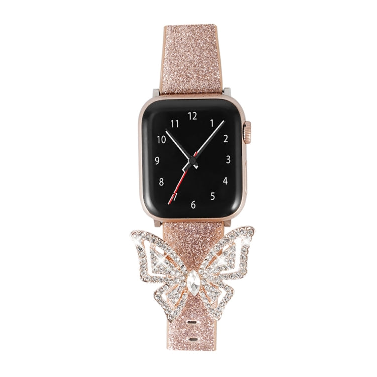 For Apple Watch 5 & 4 44mm / 3 & 2 & 1 42mm Bowknot Glitter Diamond Watch Band(Rose Gold) by bashfashion