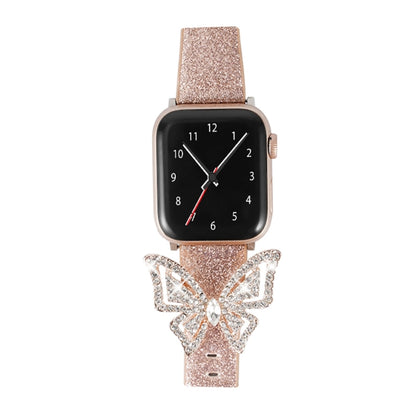 For Apple Watch 5 & 4 44mm / 3 & 2 & 1 42mm Bowknot Glitter Diamond Watch Band(Rose Gold) by bashfashion