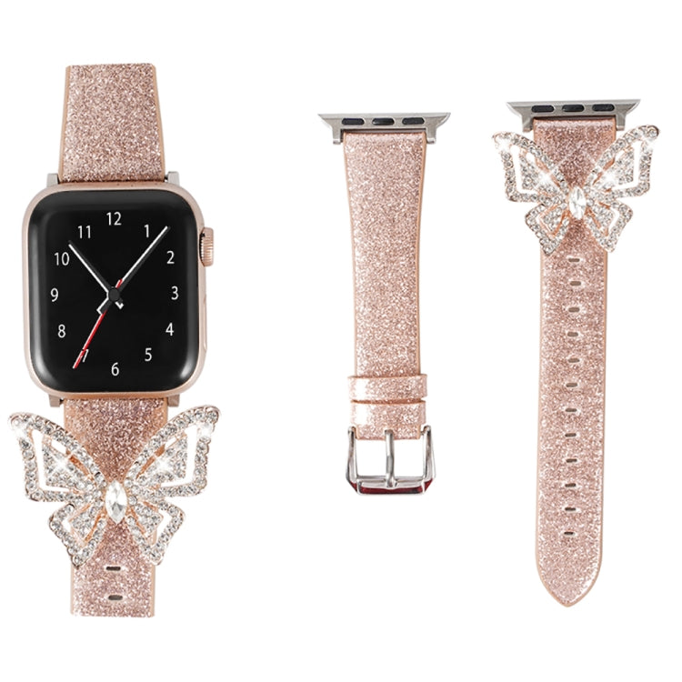 For Apple Watch 5 & 4 44mm / 3 & 2 & 1 42mm Bowknot Glitter Diamond Watch Band(Rose Gold) by bashfashion