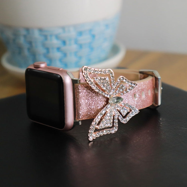 For Apple Watch 5 & 4 44mm / 3 & 2 & 1 42mm Bowknot Glitter Diamond Watch Band(Rose Gold) by bashfashion