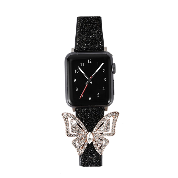 For Apple Watch 5 & 4 44mm / 3 & 2 & 1 42mm Bowknot Glitter Diamond Watch Band(Black) by bashfashion