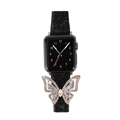 For Apple Watch 5 & 4 44mm / 3 & 2 & 1 42mm Bowknot Glitter Diamond Watch Band(Black) by bashfashion