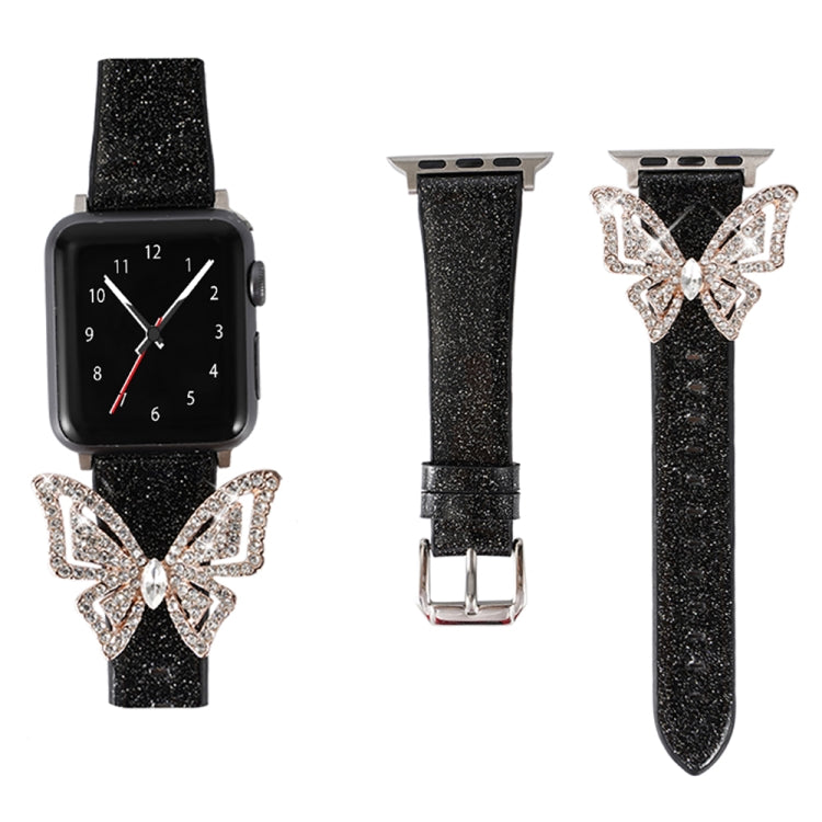 For Apple Watch 5 & 4 44mm / 3 & 2 & 1 42mm Bowknot Glitter Diamond Watch Band(Black) by bashfashion