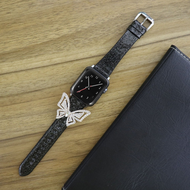 For Apple Watch 5 & 4 44mm / 3 & 2 & 1 42mm Bowknot Glitter Diamond Watch Band(Black) by bashfashion