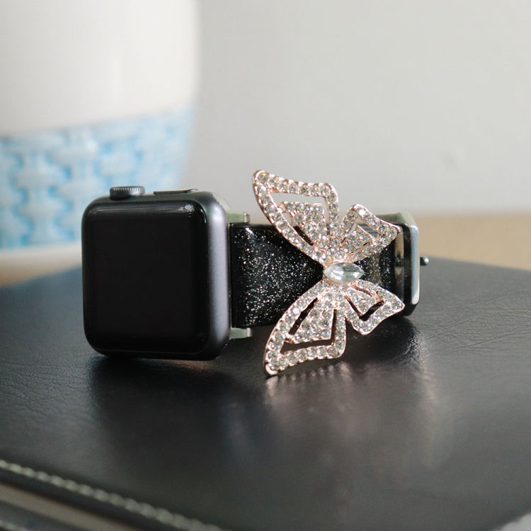 For Apple Watch 5 & 4 44mm / 3 & 2 & 1 42mm Bowknot Glitter Diamond Watch Band(Black) by bashfashion