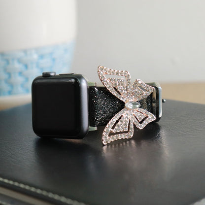 For Apple Watch 5 & 4 44mm / 3 & 2 & 1 42mm Bowknot Glitter Diamond Watch Band(Black) by bashfashion