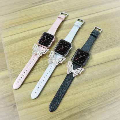 For Apple Watch 5 & 4 44mm / 3 & 2 & 1 42mm Bowknot Glitter Diamond Watch Band(Black) by bashfashion