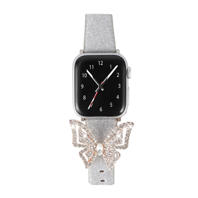 For Apple Watch 5 & 4 44mm / 3 & 2 & 1 42mm Bowknot Glitter Diamond Watch Band(Silver) by bashfashion