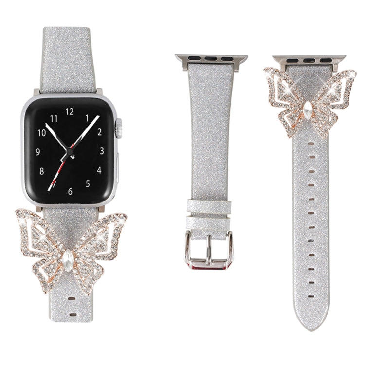 For Apple Watch 5 & 4 44mm / 3 & 2 & 1 42mm Bowknot Glitter Diamond Watch Band(Silver) by bashfashion