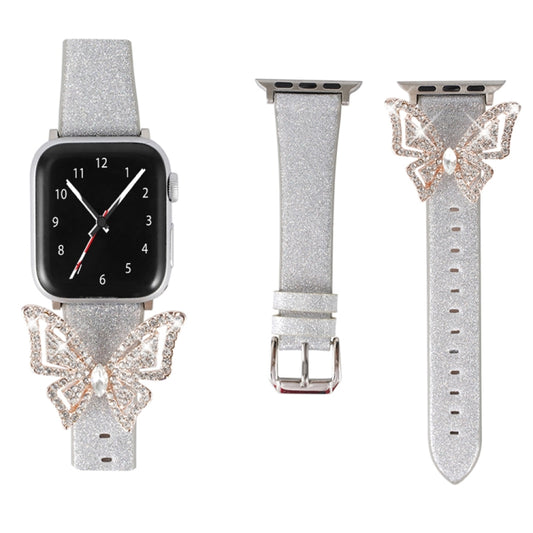 For Apple Watch 5 & 4 44mm / 3 & 2 & 1 42mm Bowknot Glitter Diamond Watch Band(Silver) by bashfashion