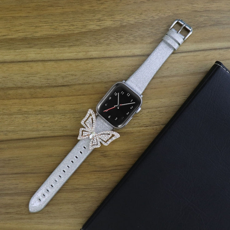 For Apple Watch 5 & 4 44mm / 3 & 2 & 1 42mm Bowknot Glitter Diamond Watch Band(Silver) by bashfashion