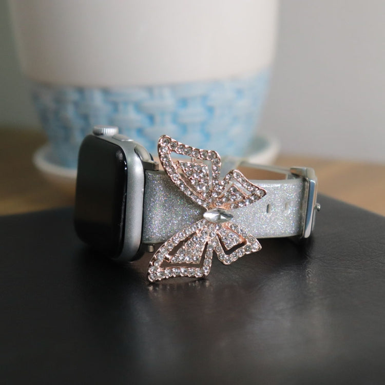 For Apple Watch 5 & 4 44mm / 3 & 2 & 1 42mm Bowknot Glitter Diamond Watch Band(Silver) by bashfashion