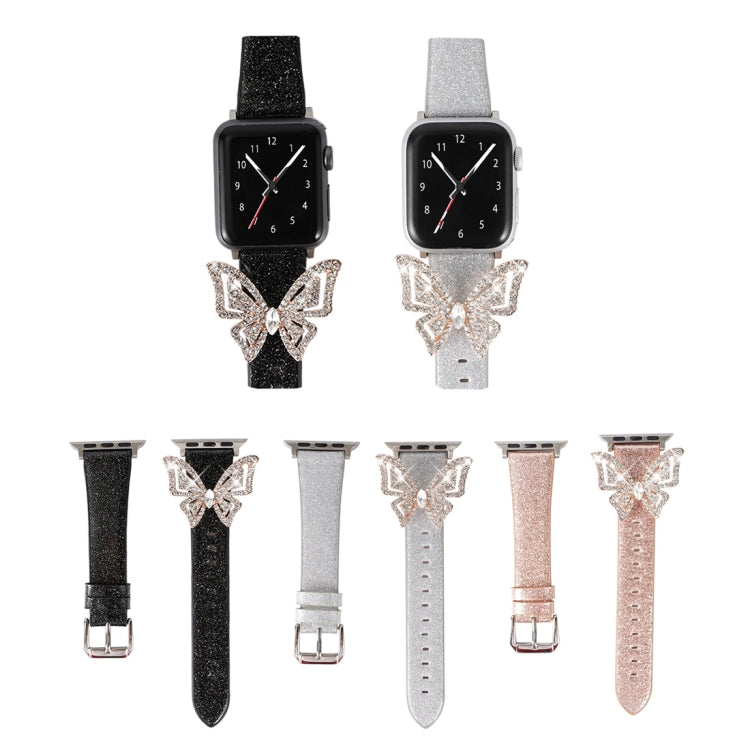 For Apple Watch 5 & 4 44mm / 3 & 2 & 1 42mm Bowknot Glitter Diamond Watch Band(Black) by bashfashion