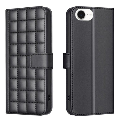 For iPhone 16e Square Texture Leather Phone Case(Black) by bashfashion