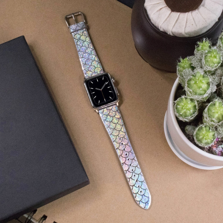 For Apple Watch 5 & 4 40mm / 3 & 2 & 1 38mm Discolor Glitter Fish Scale Texture Watch Band(Silver) by bashfashion