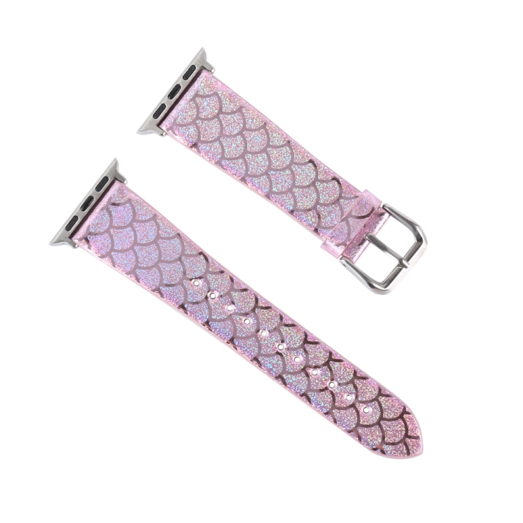 For Apple Watch 5 & 4 44mm / 3 & 2 & 1 42mm Discolor Glitter Fish Scale Texture Watch Band(Rose Pink) by bashfashion